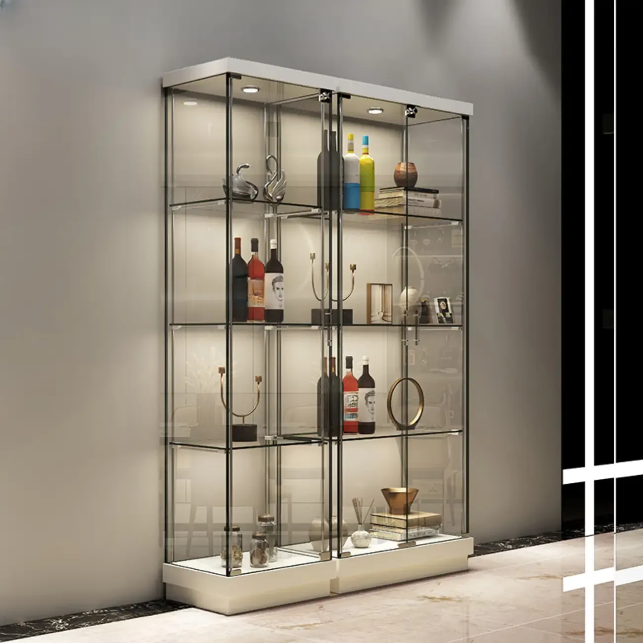 Modern White Wine Rack with Glass Cabinet Door Shelf Storage Image - 4