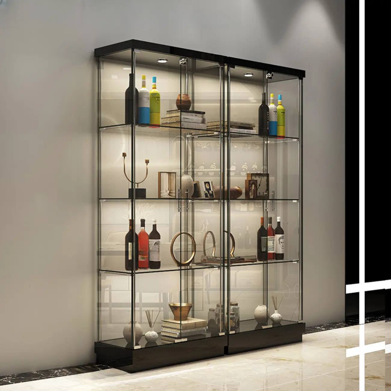 Modern White Wine Rack with Glass Cabinet Door Shelf Storage Image - 6 | homeyfad