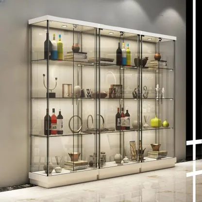 Modern White Wine Rack with Glass Cabinet Door Shelf Storage Image - 7
