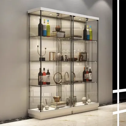 Modern White Wine Rack with Glass Cabinet Door Shelf Storage Image - 8