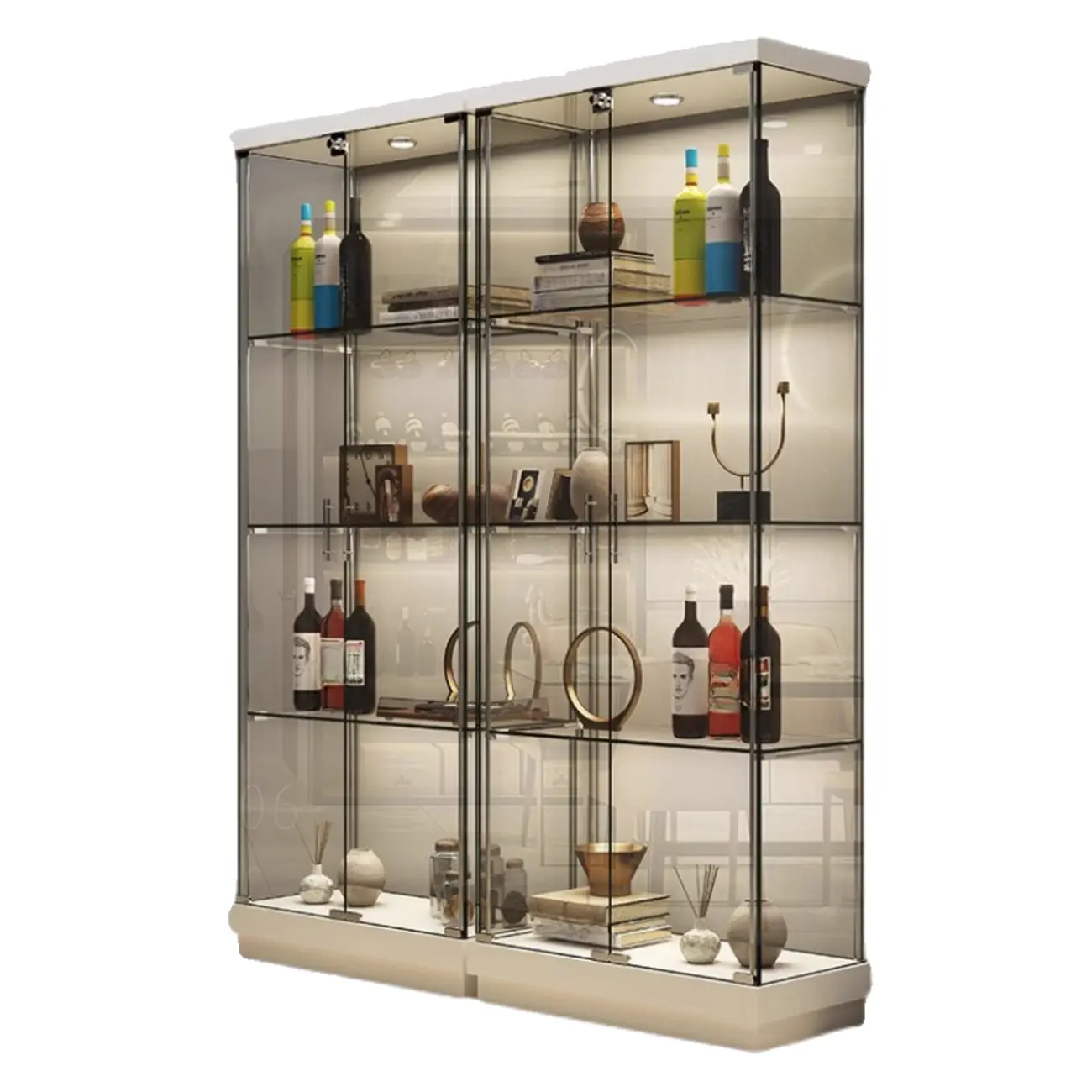 Modern White Wine Rack with Glass Cabinet Door Shelf Storage Image - 9 | homeyfad