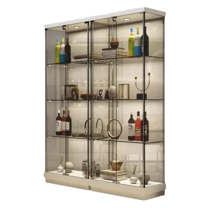 Modern White Wine Rack with Glass Cabinet Door Shelf Storage Image - 9