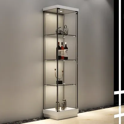 Modern White Wine Rack with Glass Cabinet Door Shelf Storage Image - 10