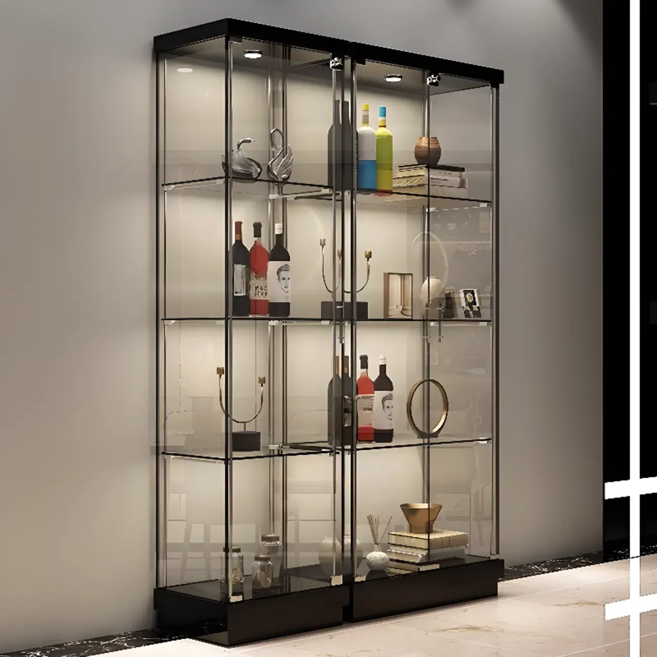 Modern White Wine Rack with Glass Cabinet Door Shelf Storage Image - 11