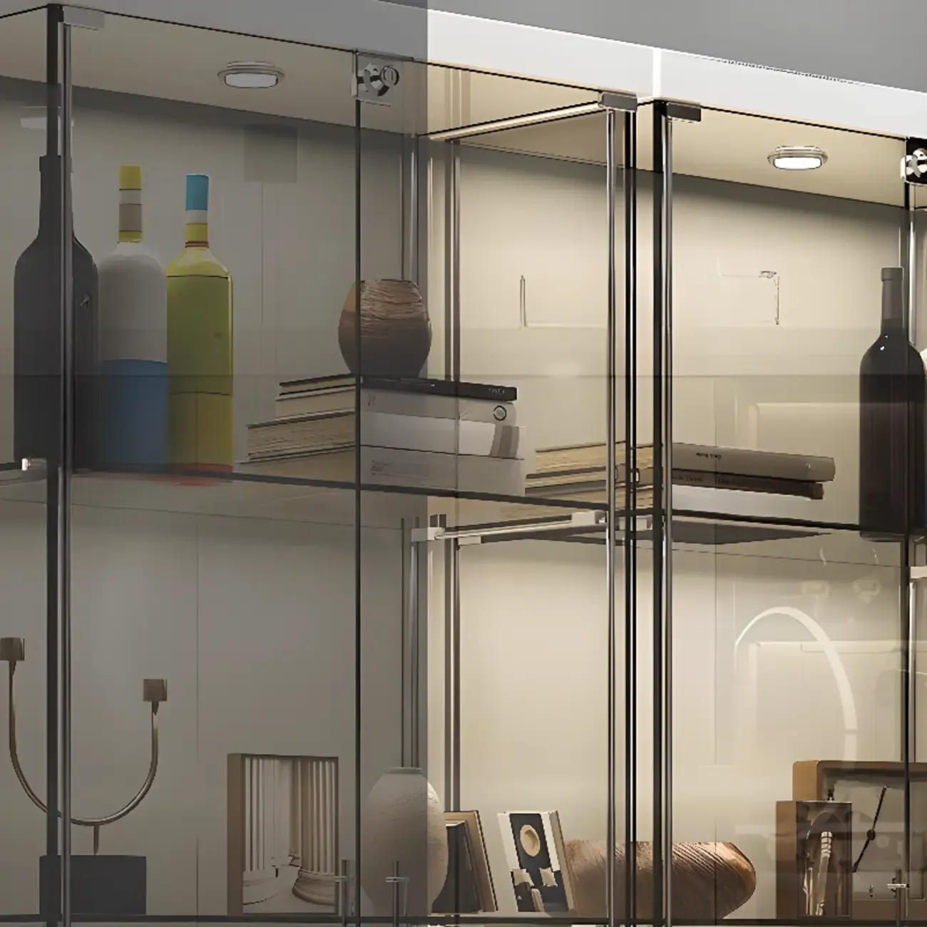 Modern White Wine Rack with Glass Cabinet Door Shelf Storage Image - 13