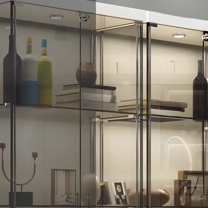 Modern White Wine Rack with Glass Cabinet Door Shelf Storage Image - 13