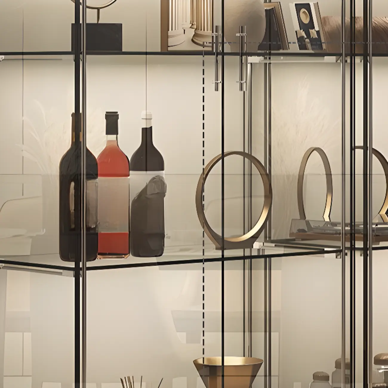 Modern White Wine Rack with Glass Cabinet Door Shelf Storage Image - 14 | homeyfad