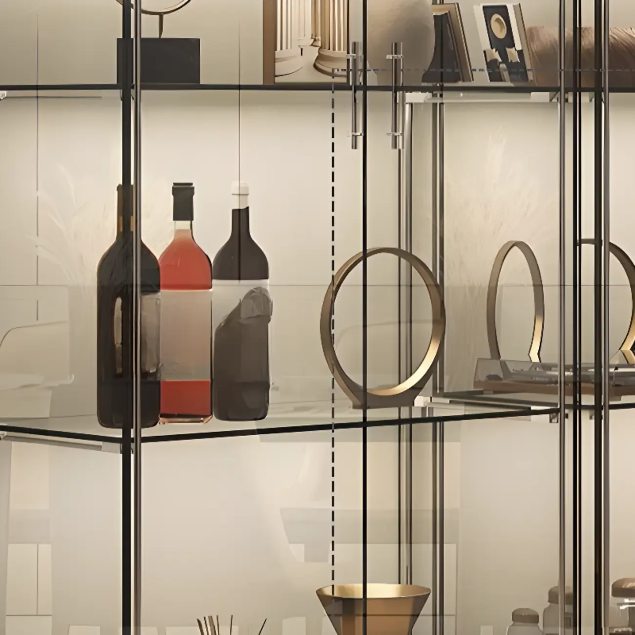 Modern White Wine Rack with Glass Cabinet Door Shelf Storage Image - 14