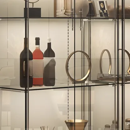 Modern White Wine Rack with Glass Cabinet Door Shelf Storage Image - 14
