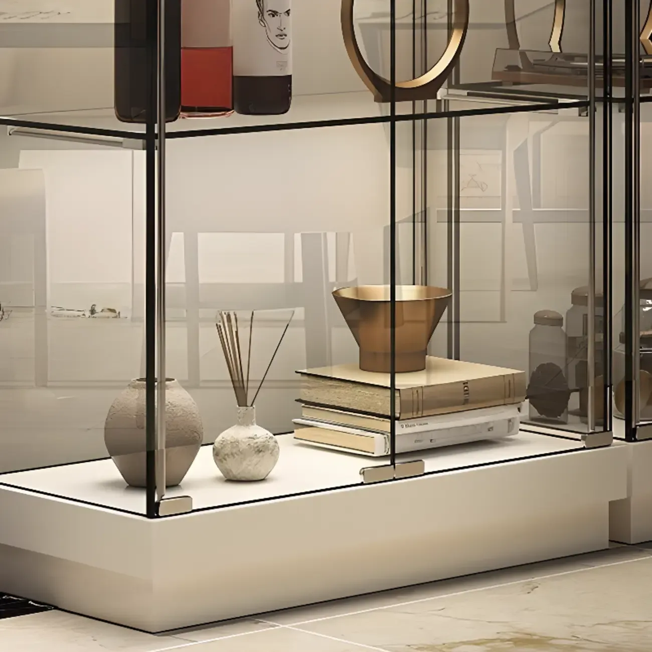 Modern White Wine Rack with Glass Cabinet Door Shelf Storage Image - 15