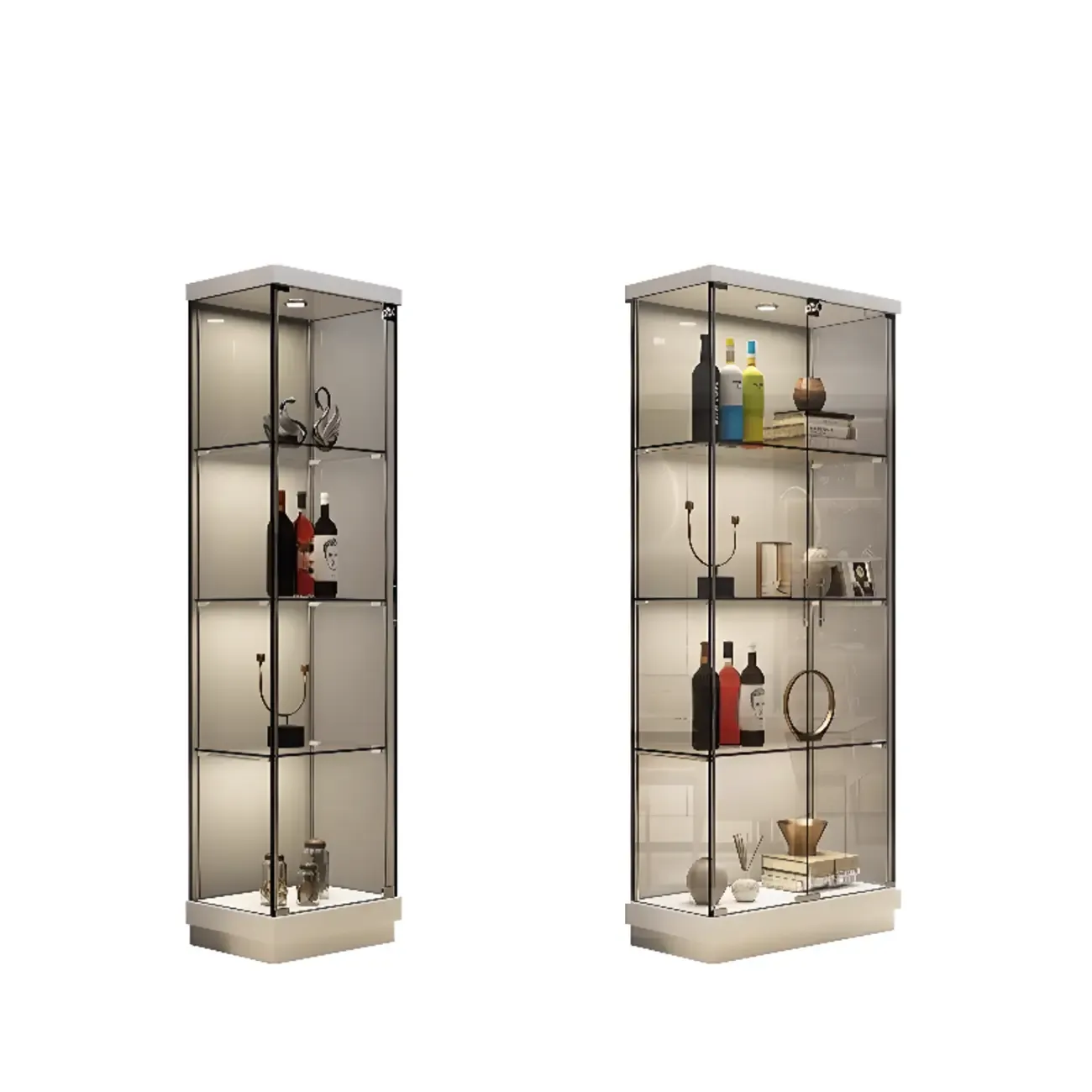 Modern White Wine Rack with Glass Cabinet Door Shelf Storage Image - 16