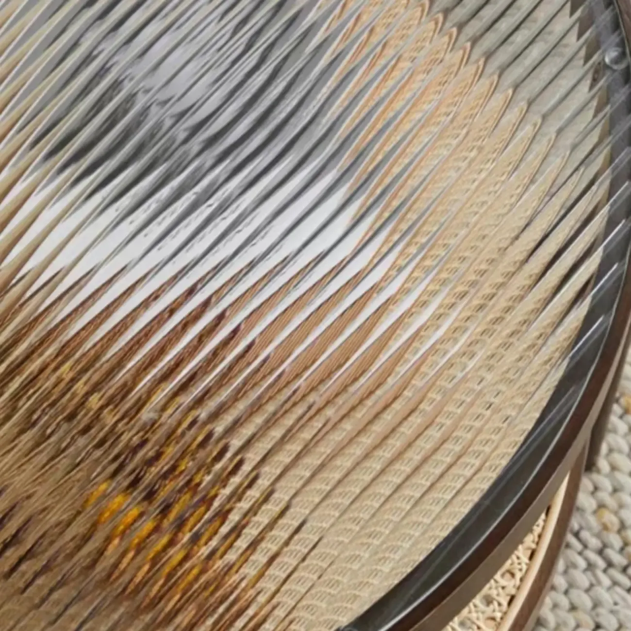 Round Natural Wood Side Table with Glass Top for Living Room Image - 11