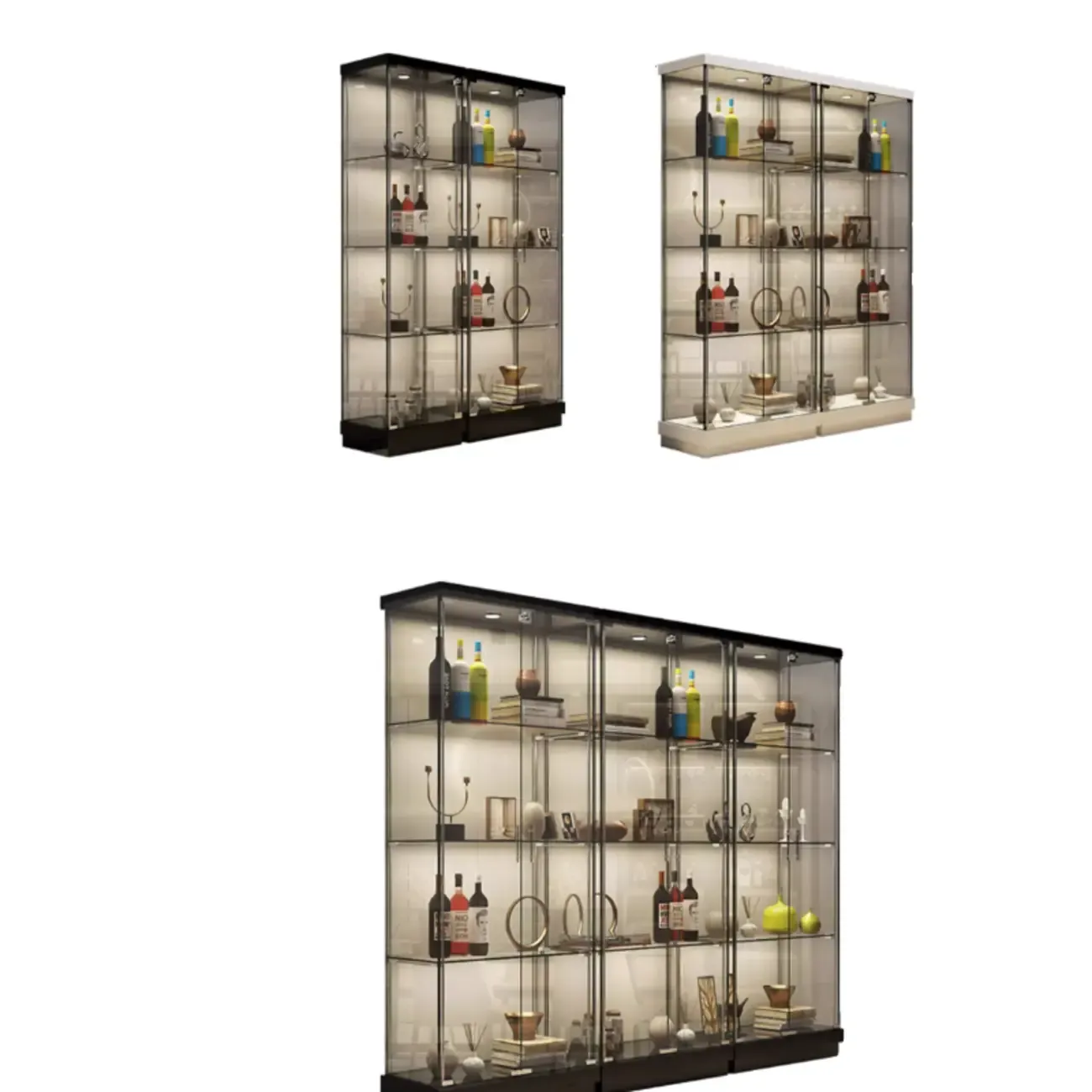 Modern White Wine Rack with Glass Cabinet Door Shelf Storage Image - 17