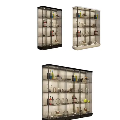 Modern White Wine Rack with Glass Cabinet Door Shelf Storage Image - 17