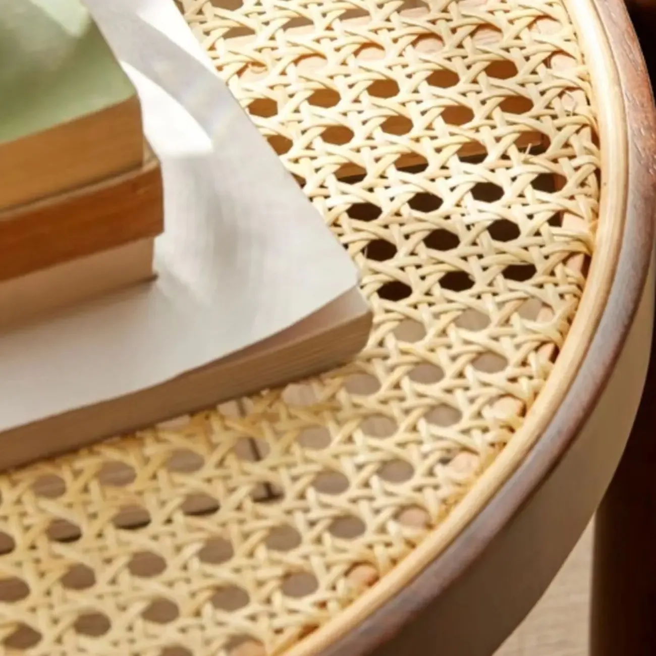 Round Natural Wood Side Table with Glass Top for Living Room Image - 12