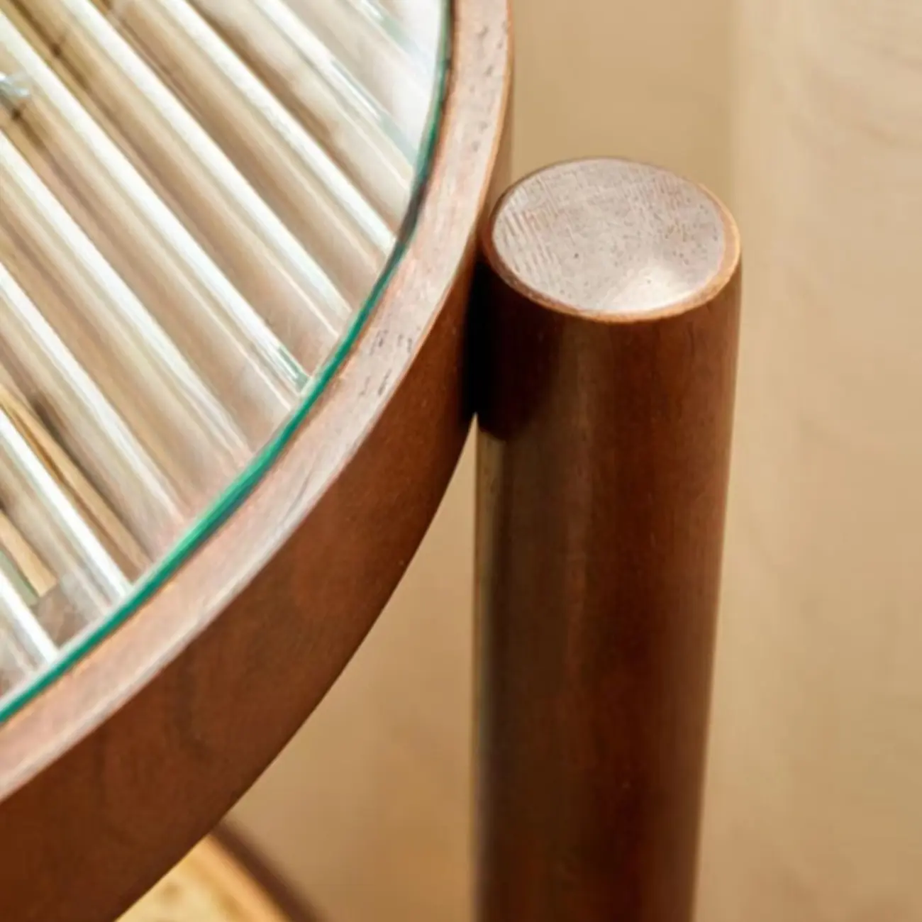 Round Natural Wood Side Table with Glass Top for Living Room Image - 13 | homeyfad