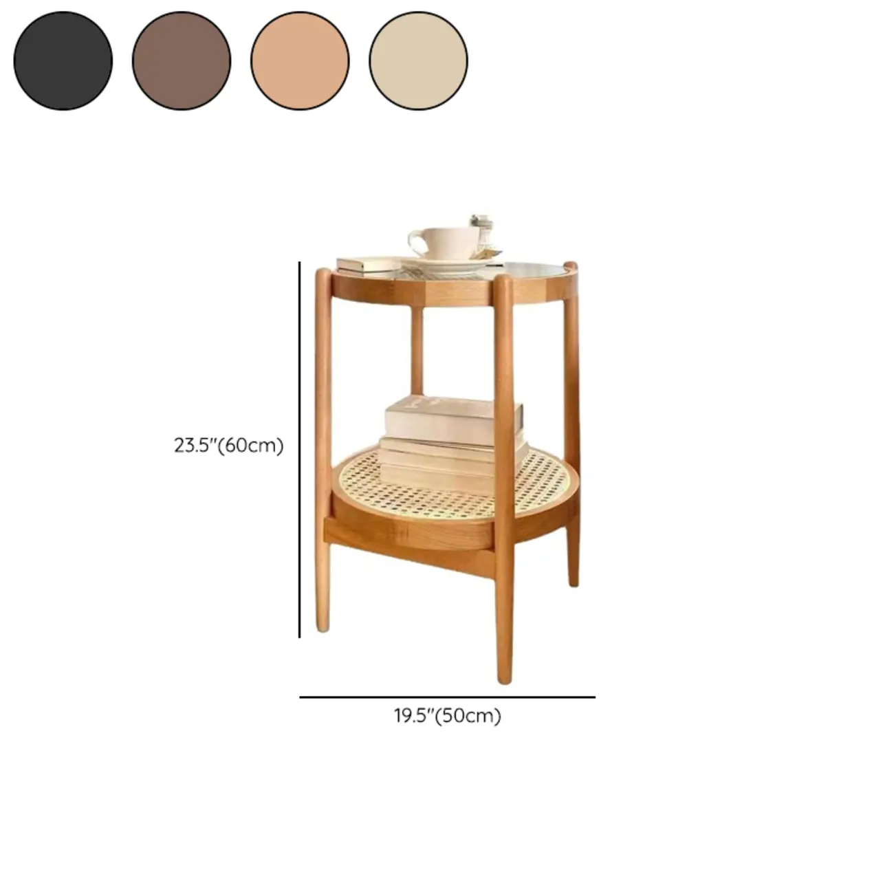 Round Natural Wood Side Table with Glass Top for Living Room #size | homeyfad