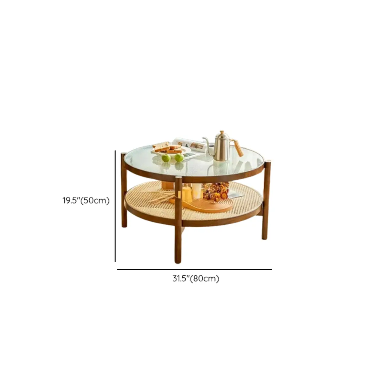 Round Natural Wood Side Table with Glass Top for Living Room Image - 15 | homeyfad