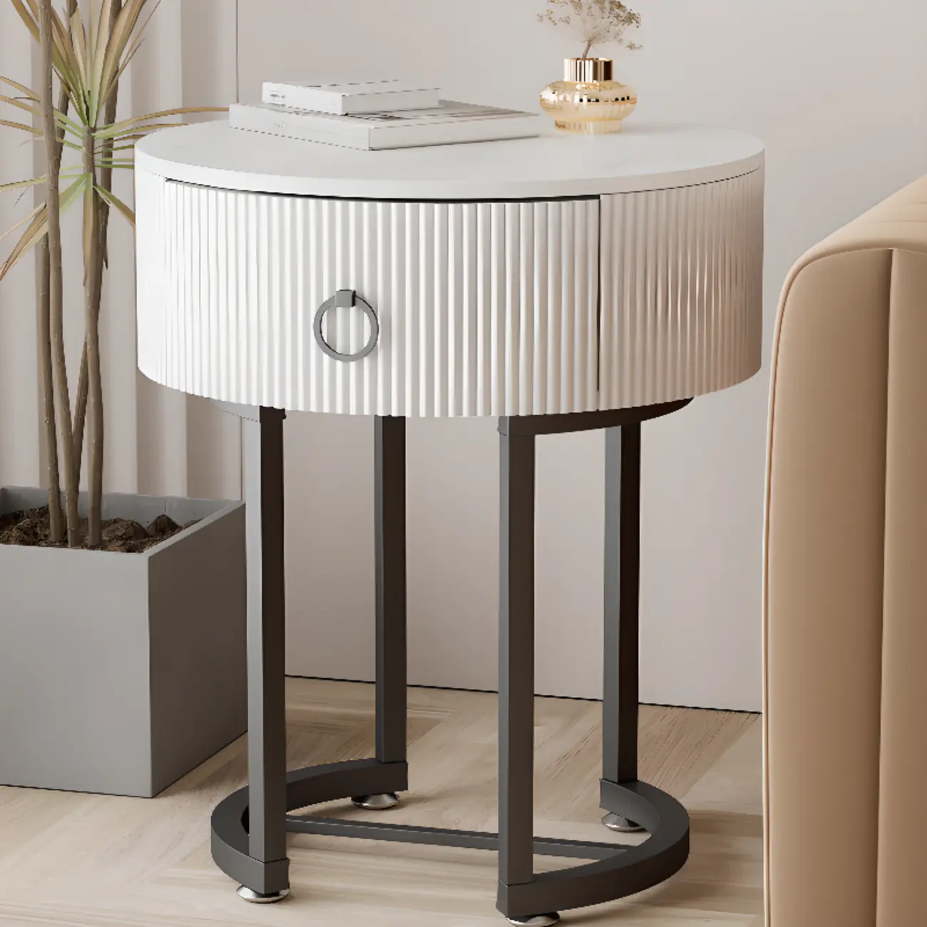 Modern Round Marble End Table with Storage and Metal Legs Image - 1 | homeyfad