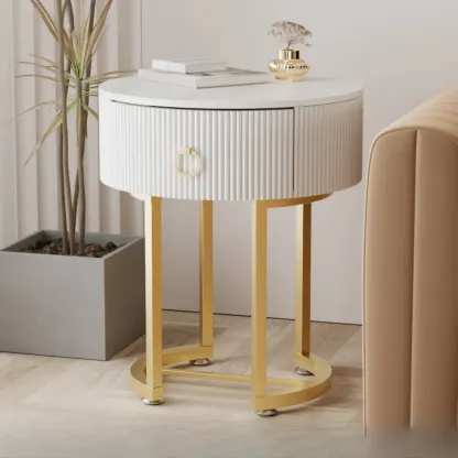 Modern Round Marble End Table with Storage and Metal Legs Image - 3