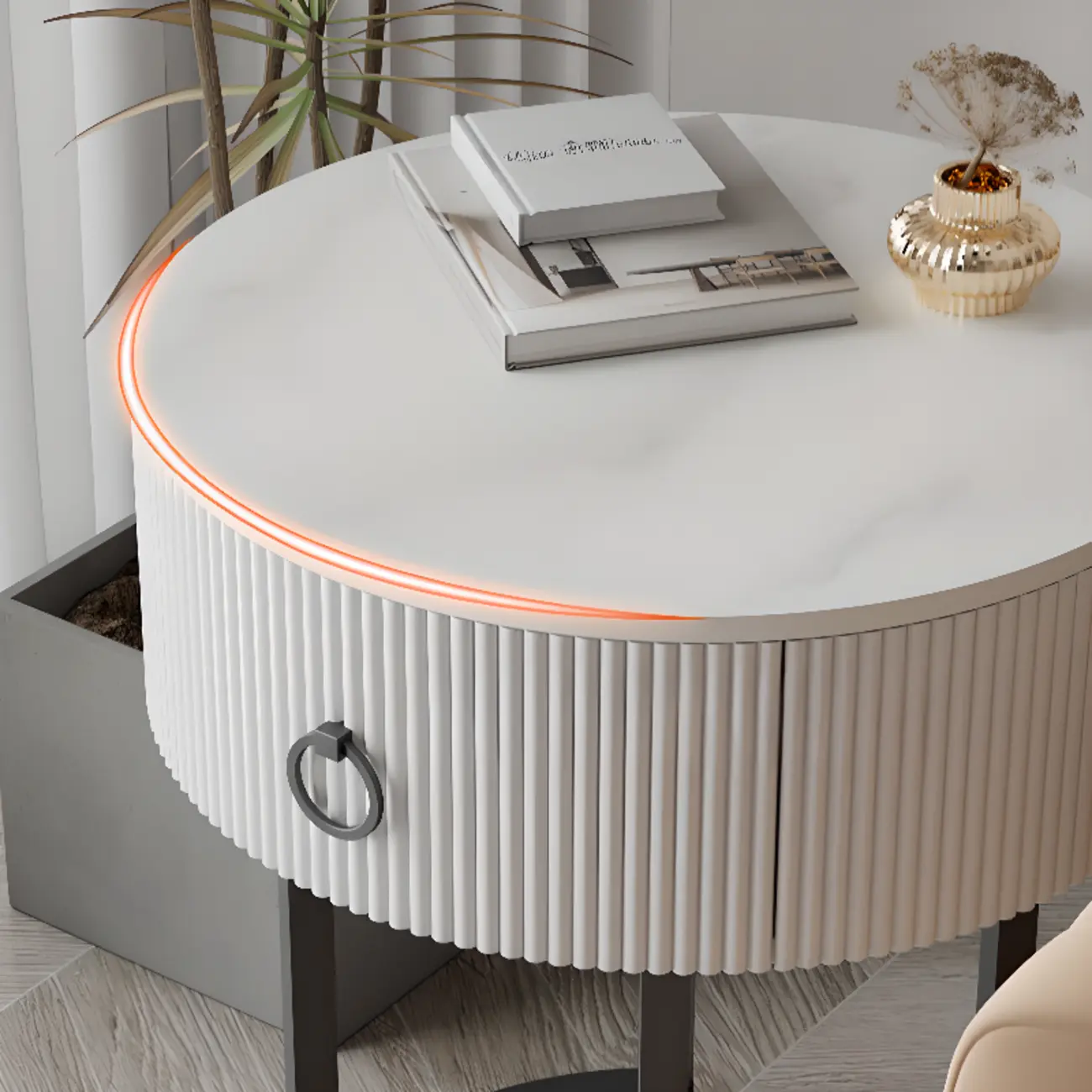 Modern Round Marble End Table with Storage and Metal Legs Image - 7 | homeyfad