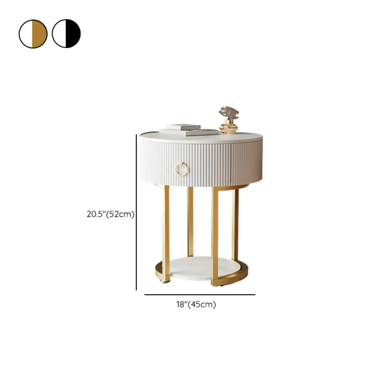 Modern Round Marble End Table with Storage and Metal Legs #size | homeyfad