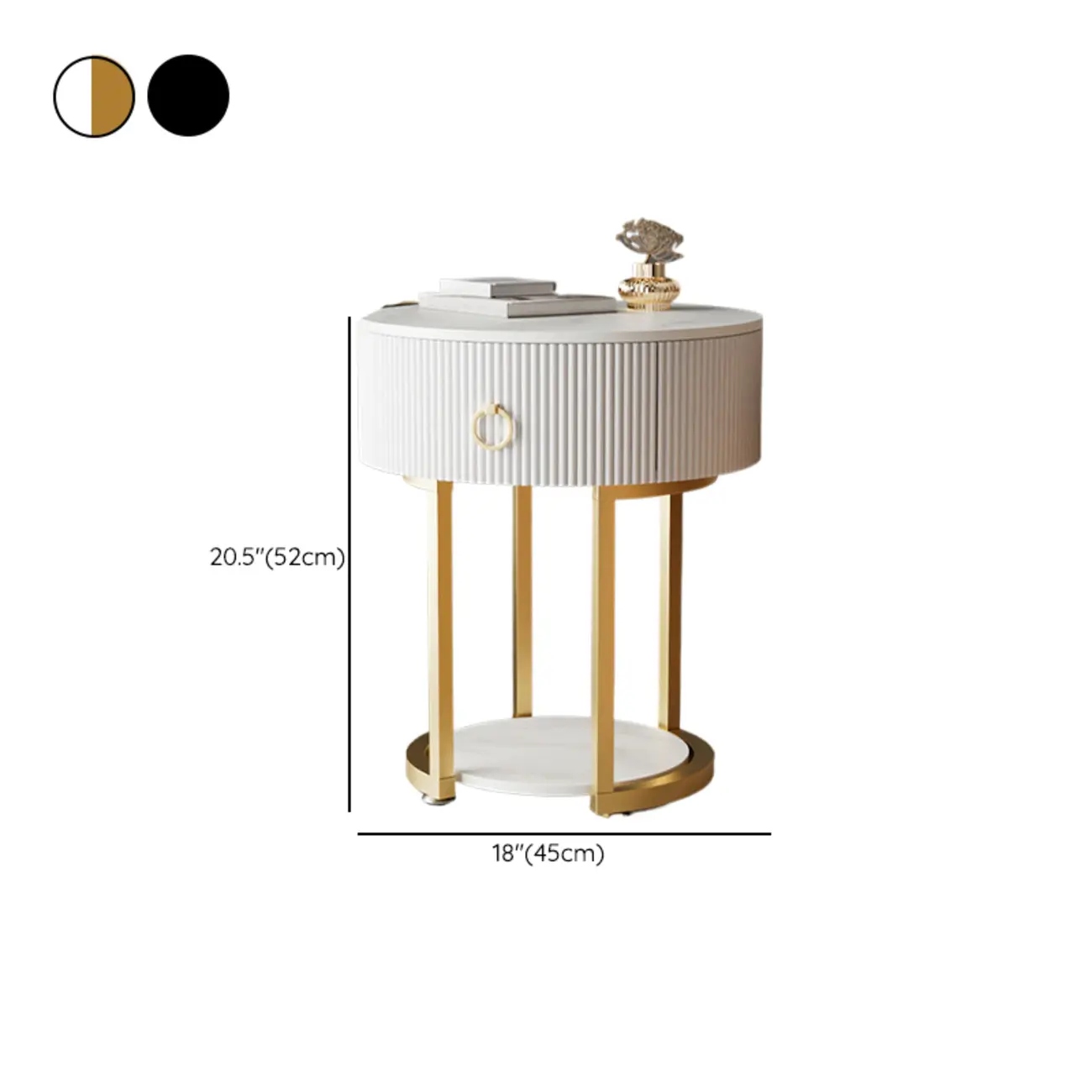 Modern Round Marble End Table with Storage and Metal Legs Image - 9 | homeyfad