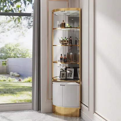 Glam Glass and Metal  Shelf Storage Corner Wine Cabinet Image - 2