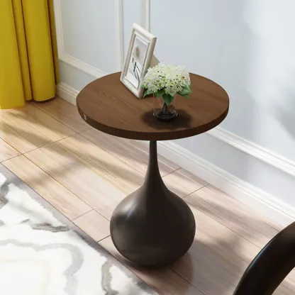 Metal Pedestal Round Wood End Table for Living Room Image - 1