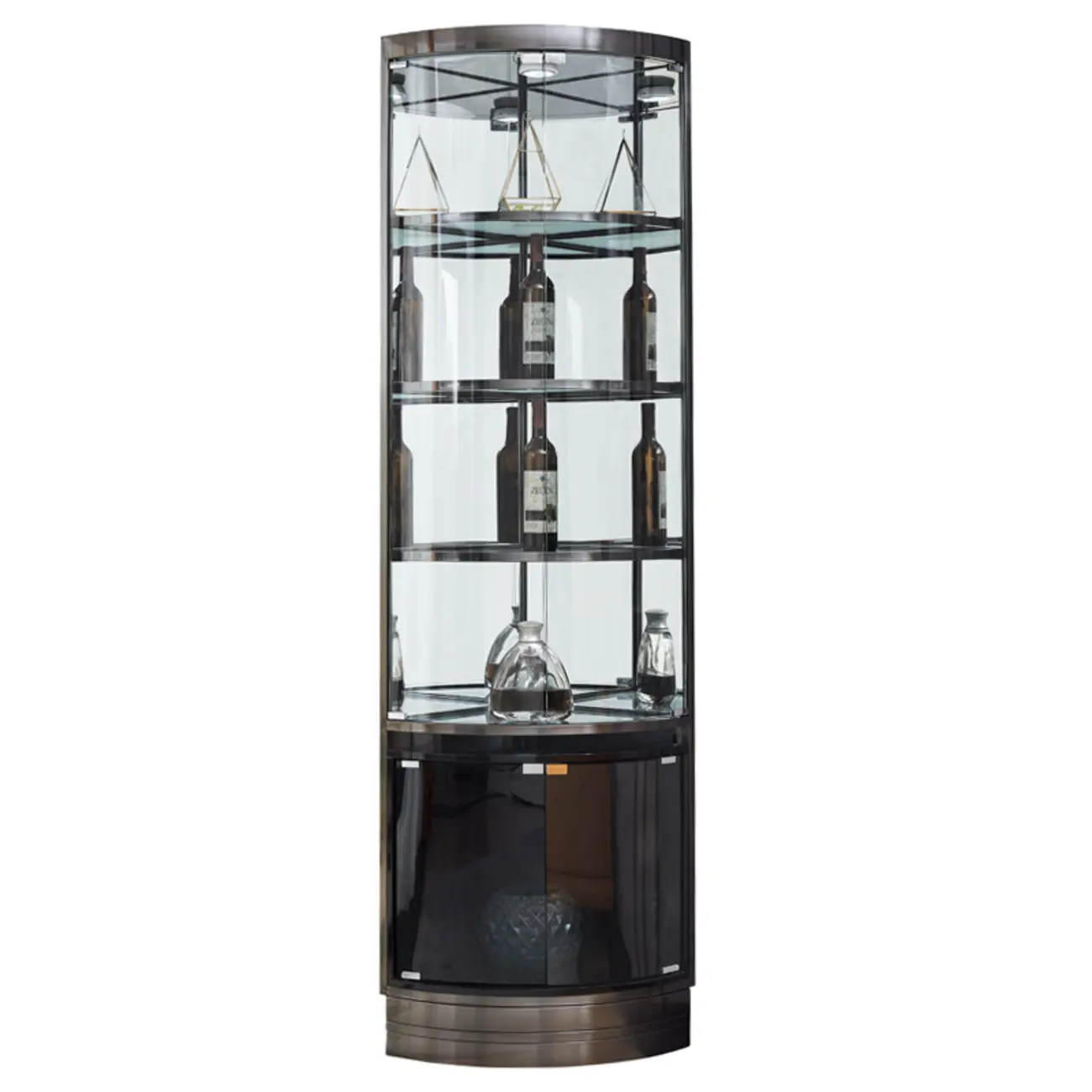 Glam Glass and Metal  Shelf Storage Corner Wine Cabinet Image - 11 | homeyfad