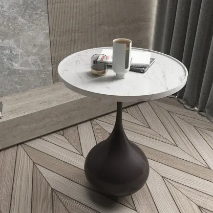 Metal Pedestal Round Wood End Table for Living Room Image - 2