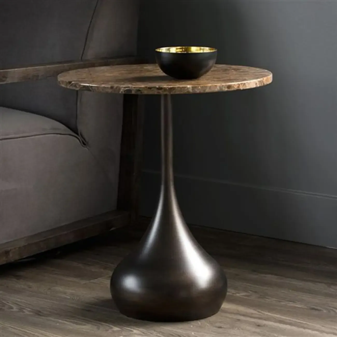 Metal Pedestal Round Wood End Table for Living Room Image - 3