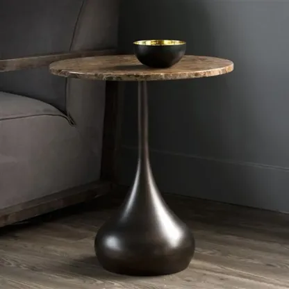 Metal Pedestal Round Wood End Table for Living Room Image - 3