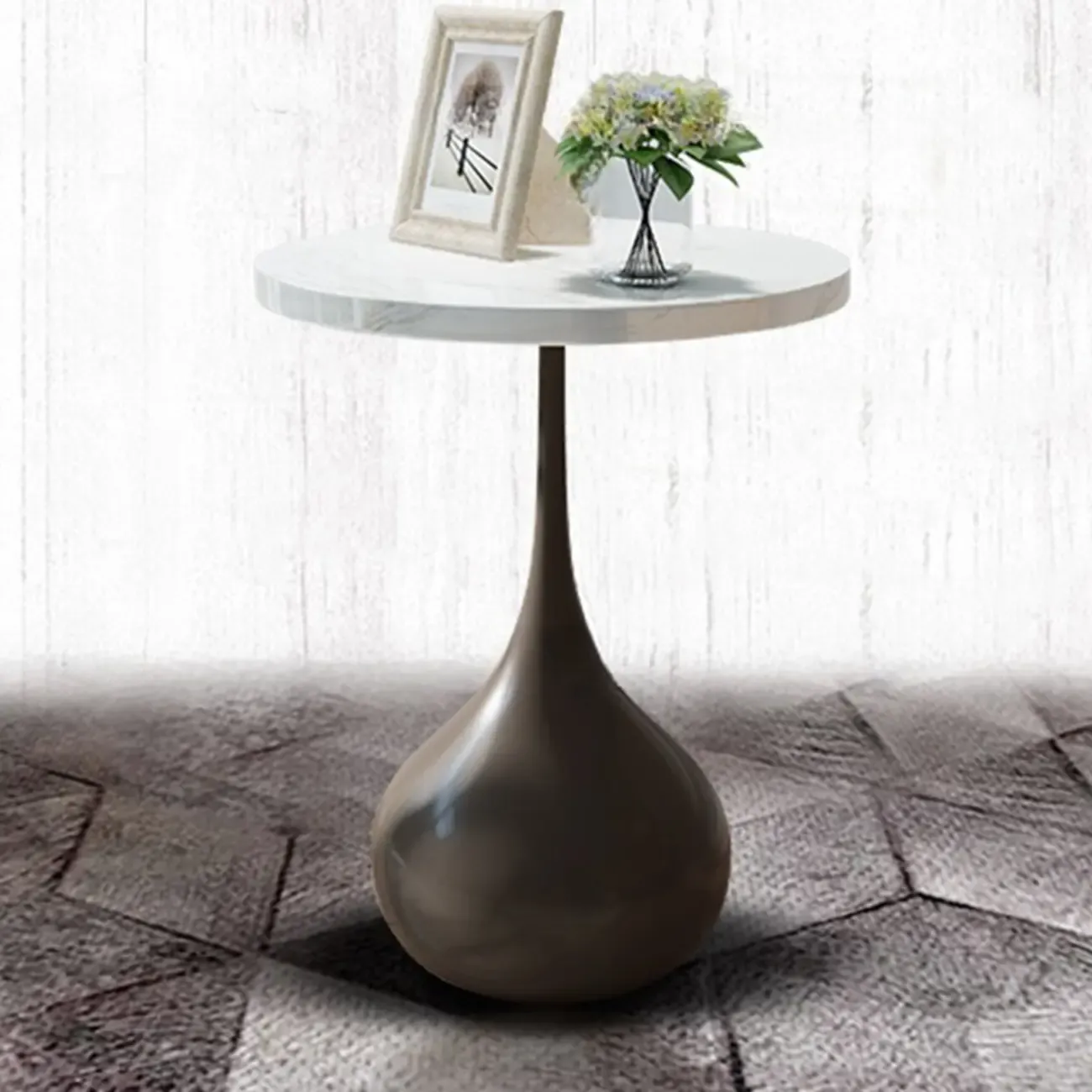 Metal Pedestal Round Wood End Table for Living Room Image - 4