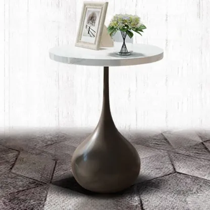 Metal Pedestal Round Wood End Table for Living Room Image - 4