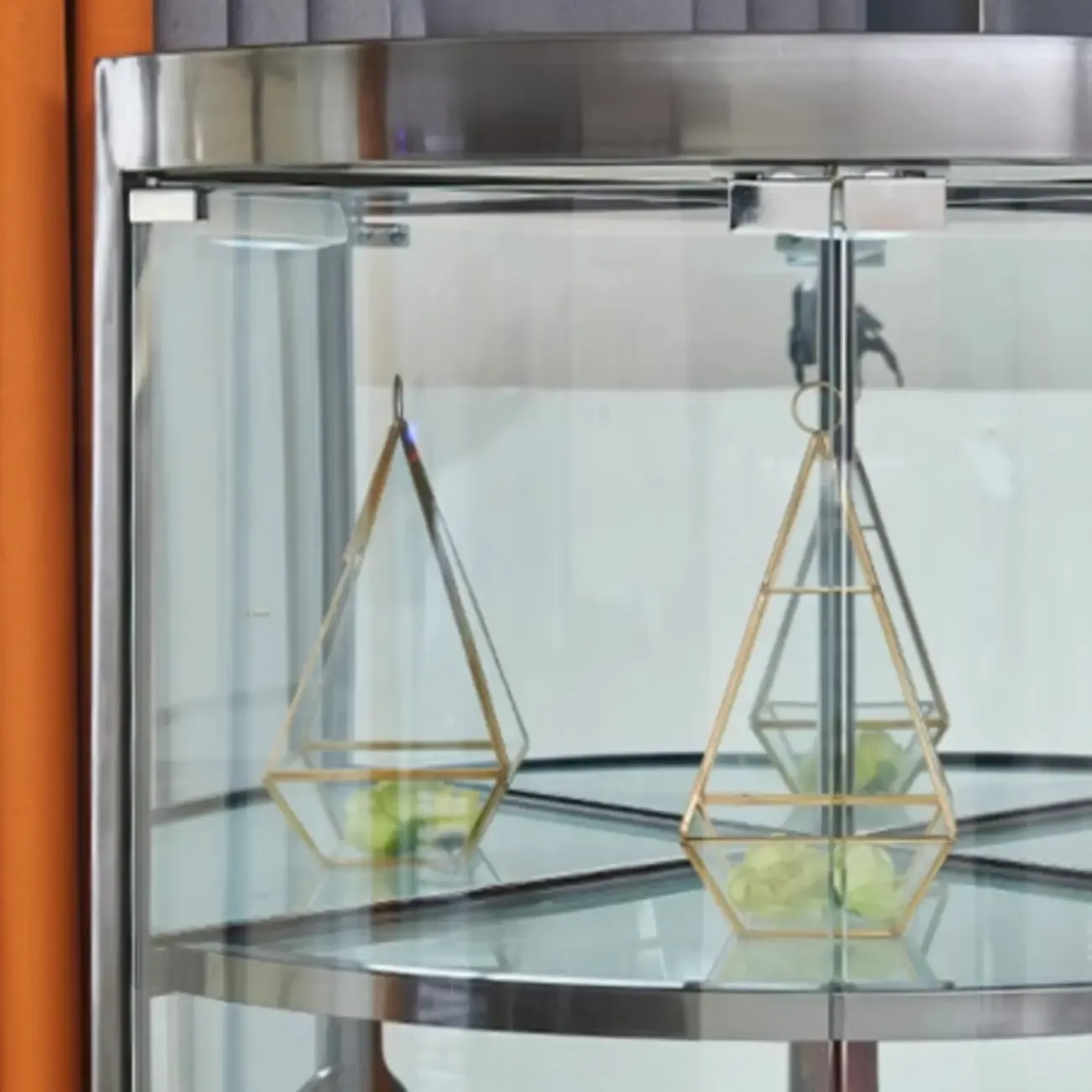 Glam Glass and Metal  Shelf Storage Corner Wine Cabinet Image - 14