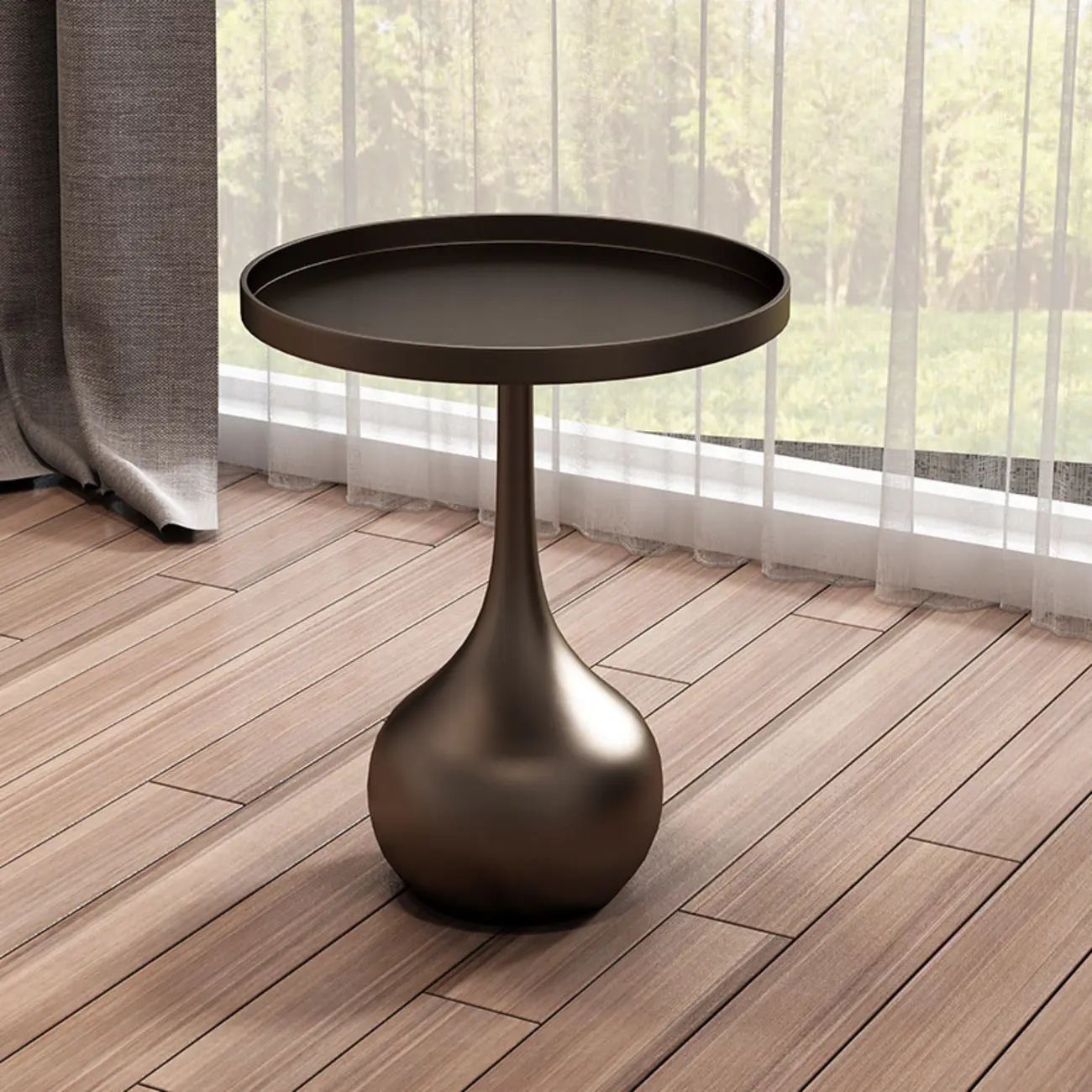 Metal Pedestal Round Wood End Table for Living Room Image - 5 | homeyfad