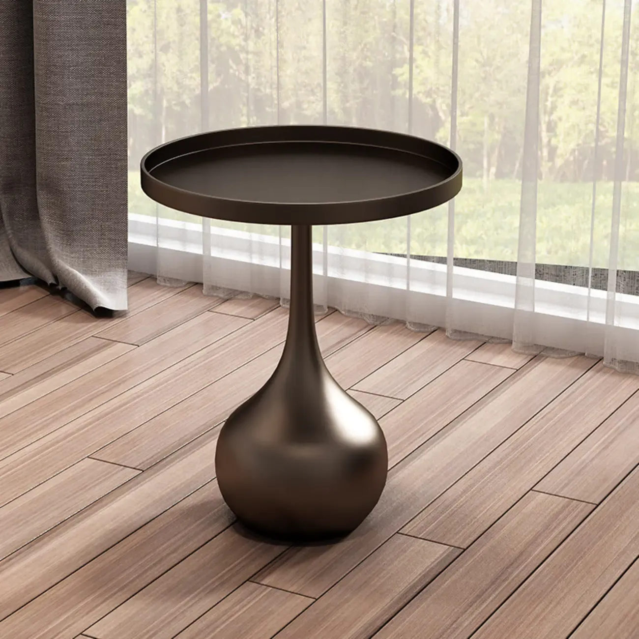 Metal Pedestal Round Wood End Table for Living Room Image - 5