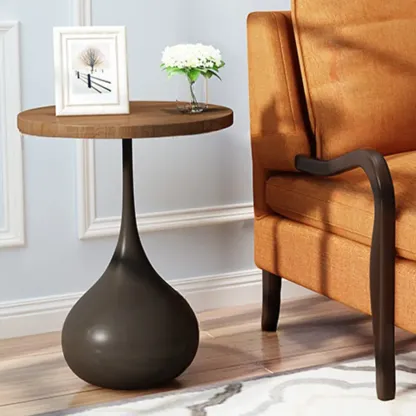 Metal Pedestal Round Wood End Table for Living Room Image - 6