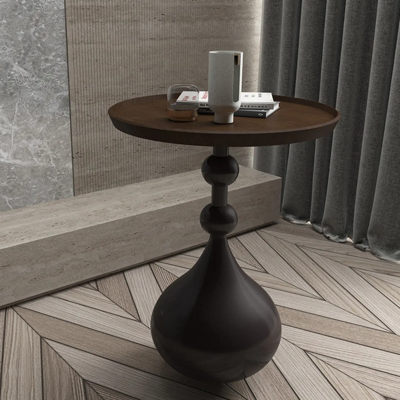 Metal Pedestal Round Wood End Table for Living Room Image - 7 | homeyfad