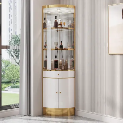 Glam Glass and Metal  Shelf Storage Corner Wine Cabinet Image - 8