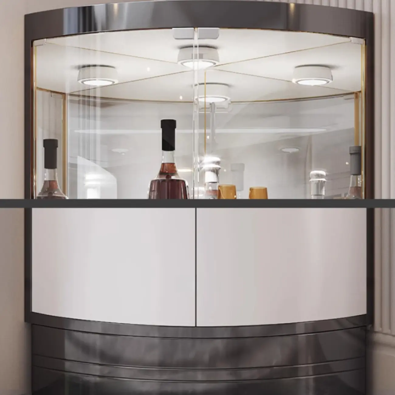 Glam Glass and Metal  Shelf Storage Corner Wine Cabinet Image - 17 | homeyfad