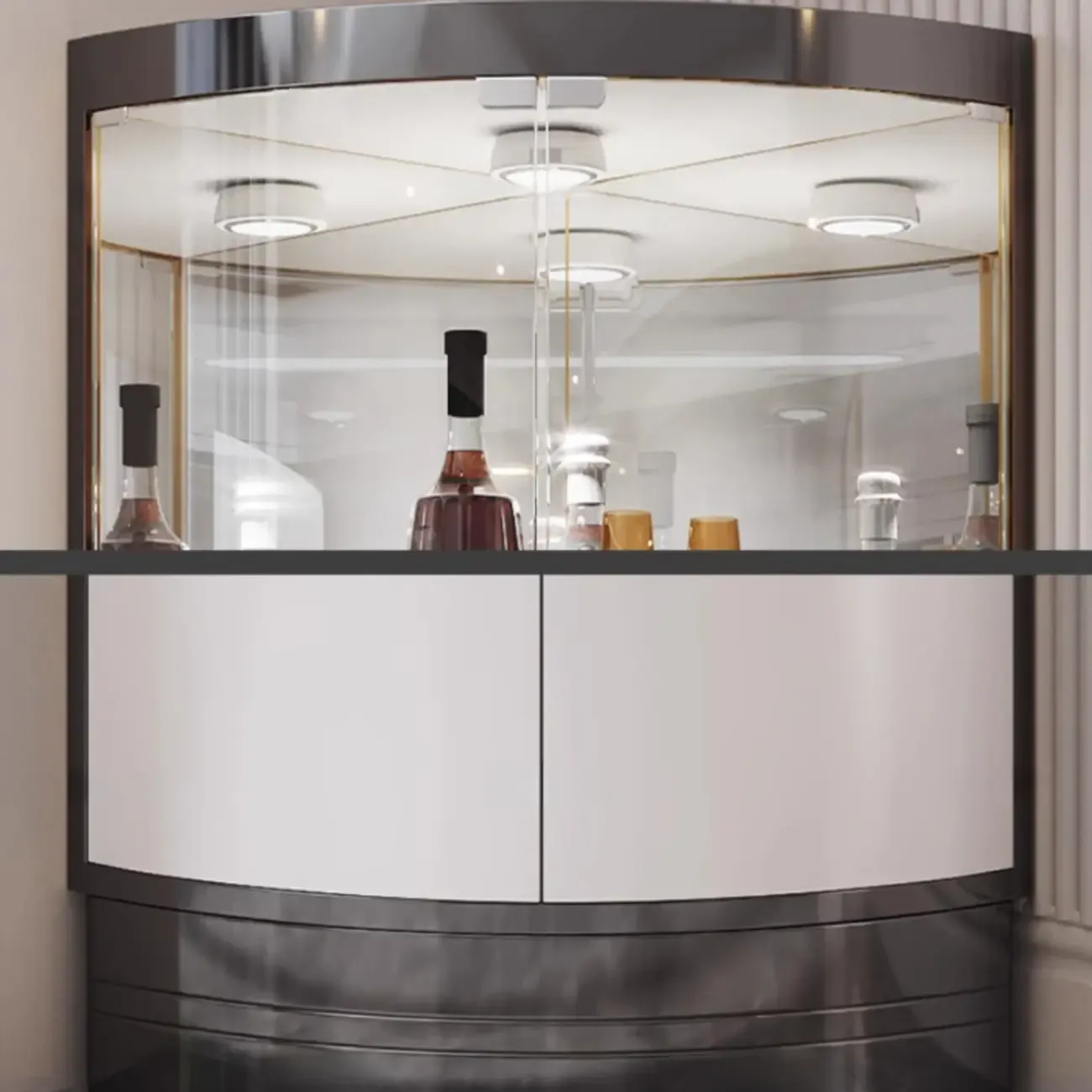 Glam Glass and Metal  Shelf Storage Corner Wine Cabinet Image - 17
