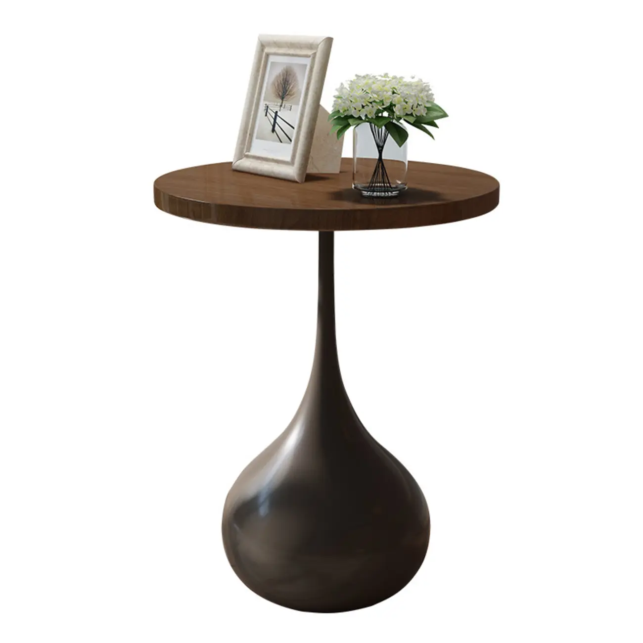 Metal Pedestal Round Wood End Table for Living Room Image - 9 | homeyfad