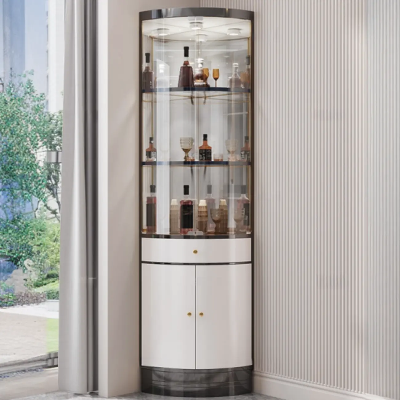 Glam Glass and Metal  Shelf Storage Corner Wine Cabinet Image - 6 | homeyfad