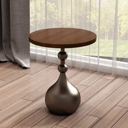 Metal Pedestal Round Wood End Table for Living Room Image - 13