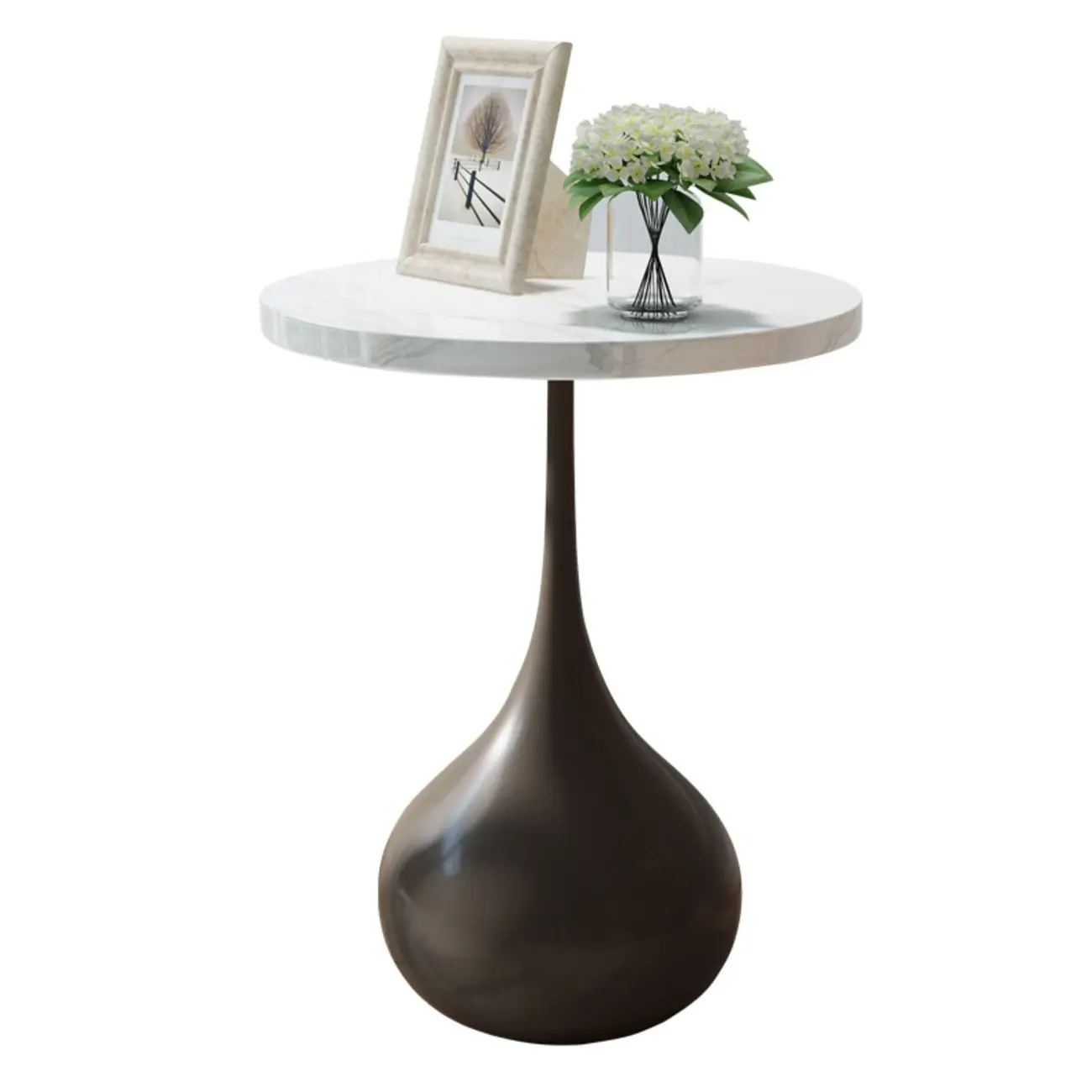 Metal Pedestal Round Wood End Table for Living Room Image - 15 | homeyfad
