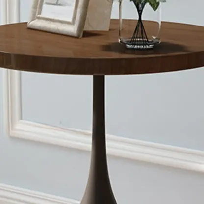 Metal Pedestal Round Wood End Table for Living Room Image - 16