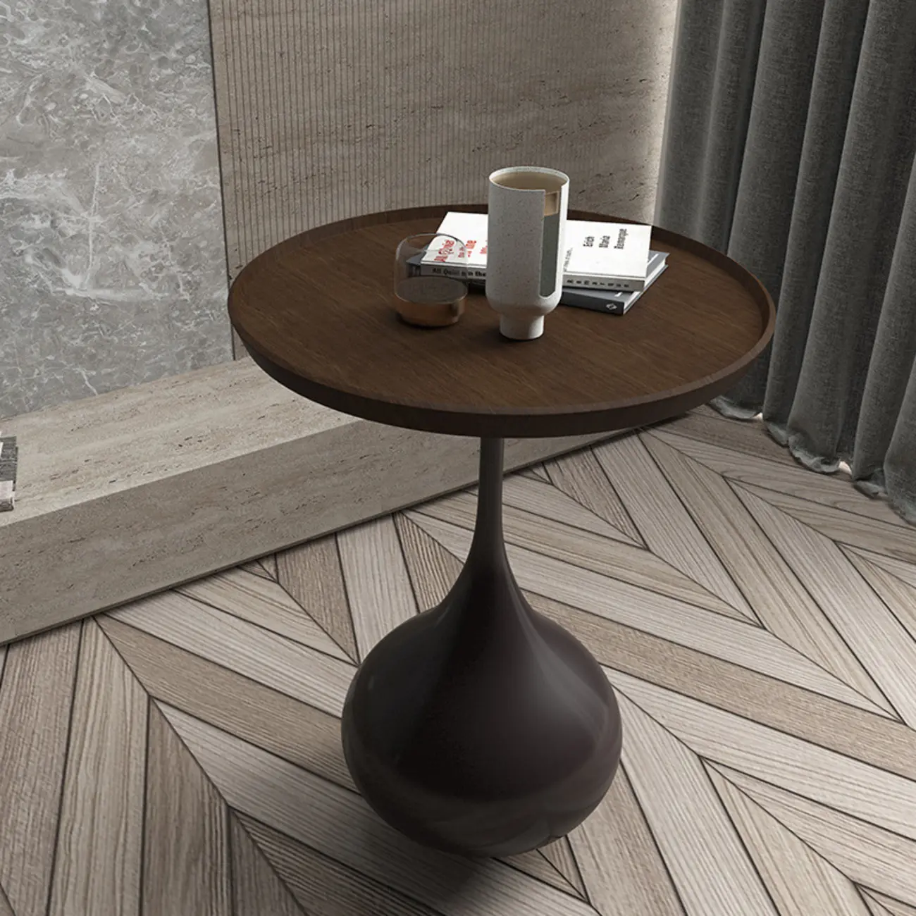 Metal Pedestal Round Wood End Table for Living Room Image - 17 | homeyfad