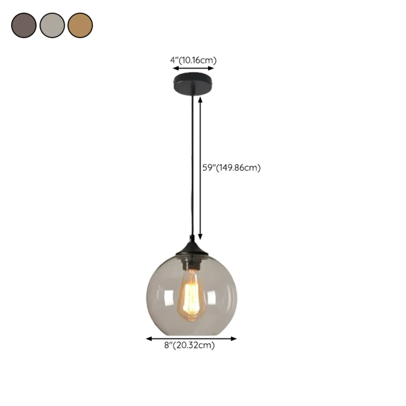 Modern Single Glass Globe Pendant Light for Residential Use #size